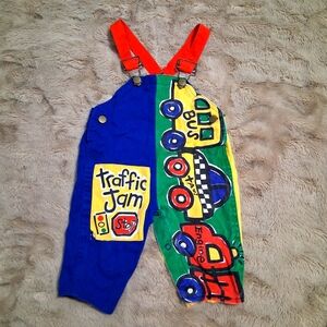 Vintage Boys Overalls Trafic Vehicle Print Sz  6 mon